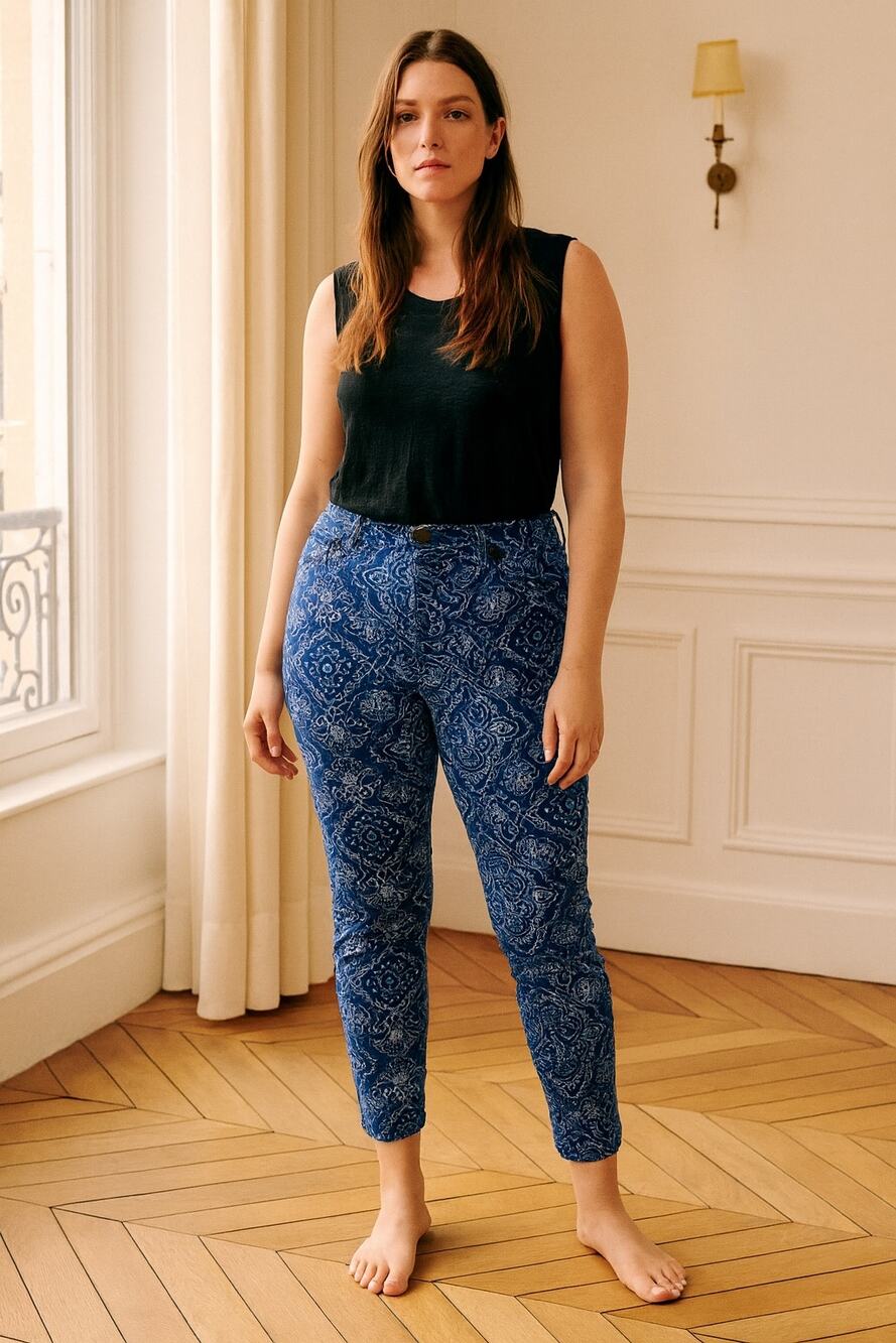 Chico's So Slimming Blue Patterned Crop Pants sz 1
